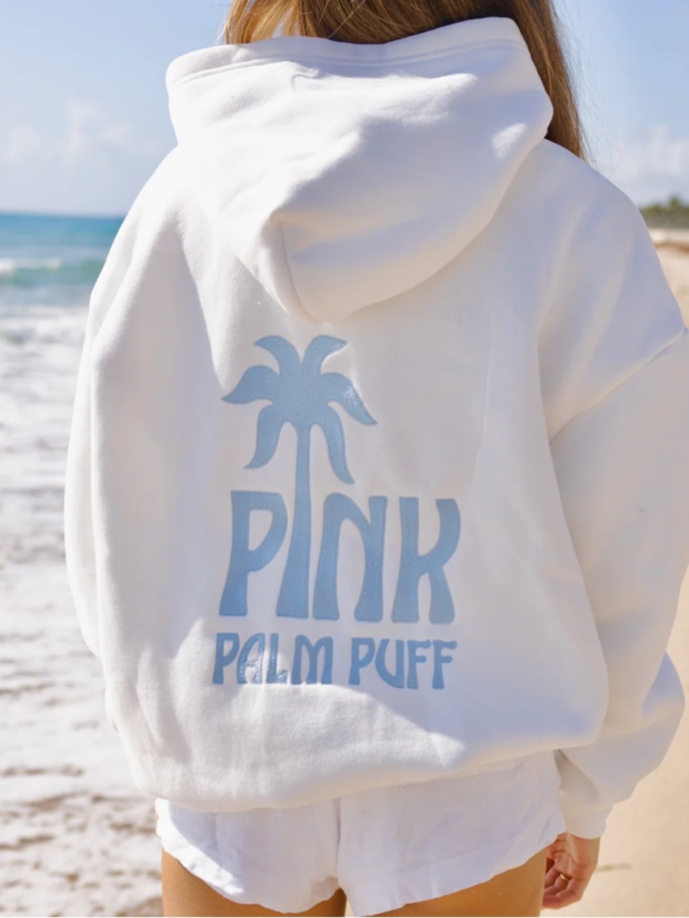 PINK PALM PUFF Classic Puff Hoodie in Ocean Air
